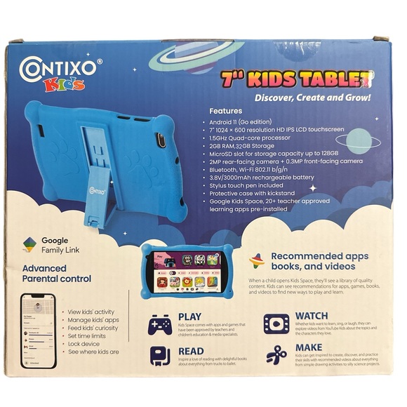 Contixo Kids V10 Blue 7” Kids Tablet Android 11 Go Edition New In Box - Picture 2 of 12
